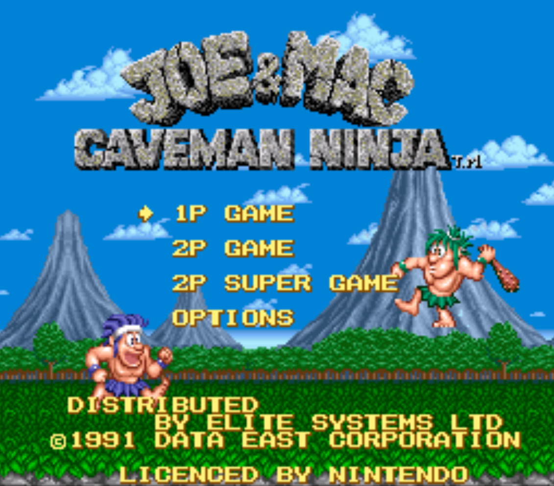 Joe and mac Caveman Ninja Title Screen